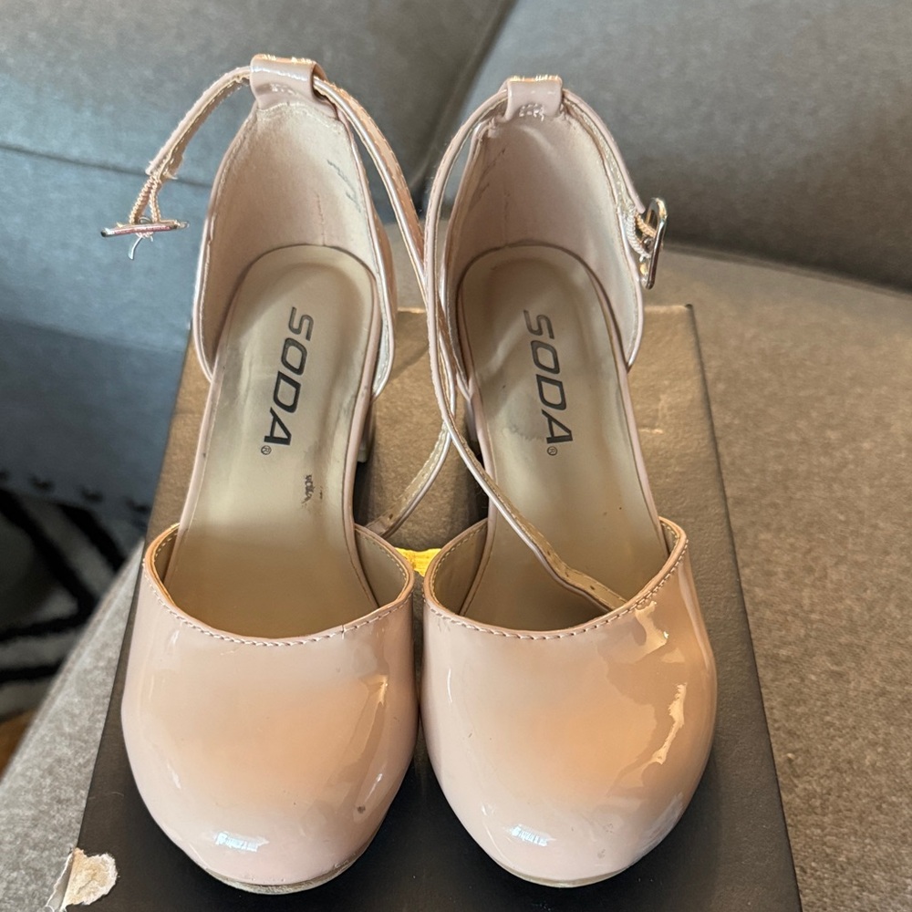 Soda Women's Blush Patent Ankle Strap Heels